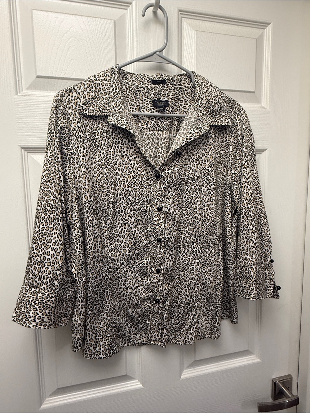 Talbots Leopard-Print Button Down Top - Cream and Black